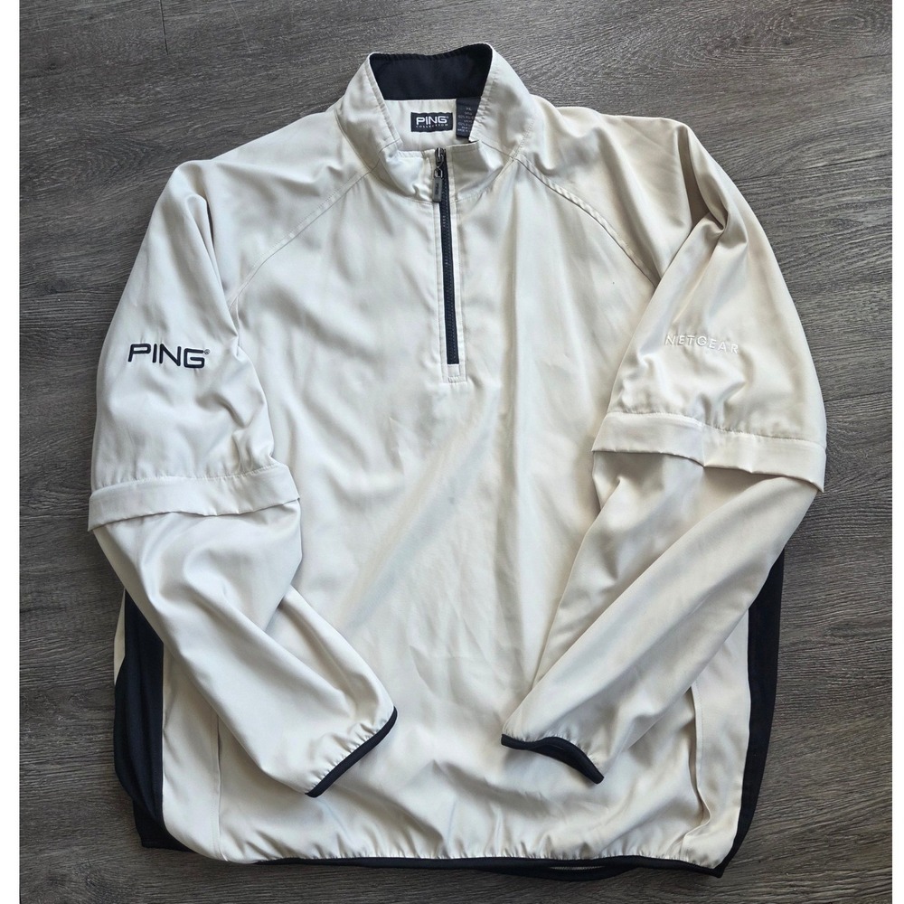 PING Windbreaker Men XL Ivory Quarter Zip Golf Jacket Netgear Logo
